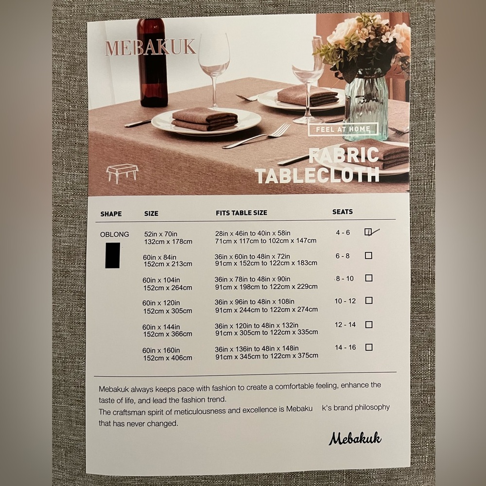 Mebakuk Rectangle Linen Look Farmhouse Tablecloth - Mocha 52" x 70"